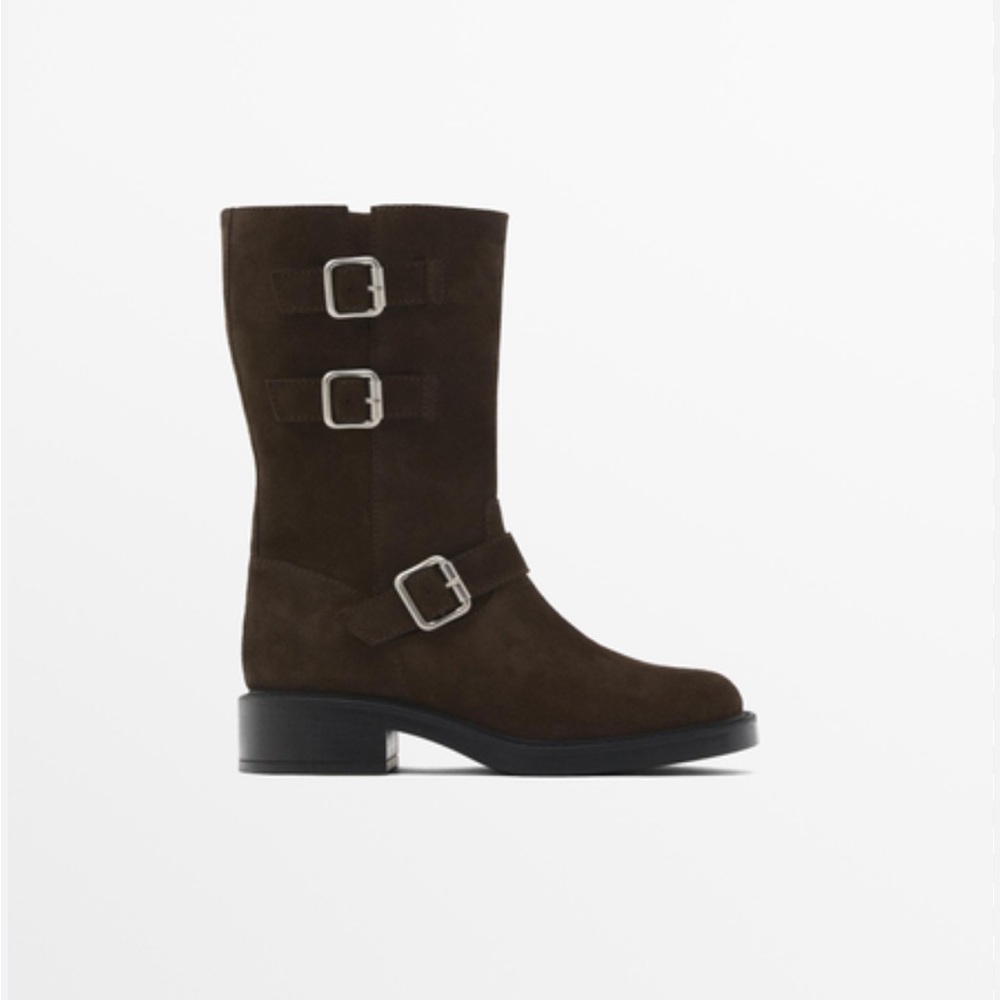 Massimo Dutti NWT leather suede boots with buckles